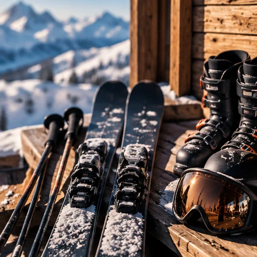 Illustrative Alpine chalets at twilight
